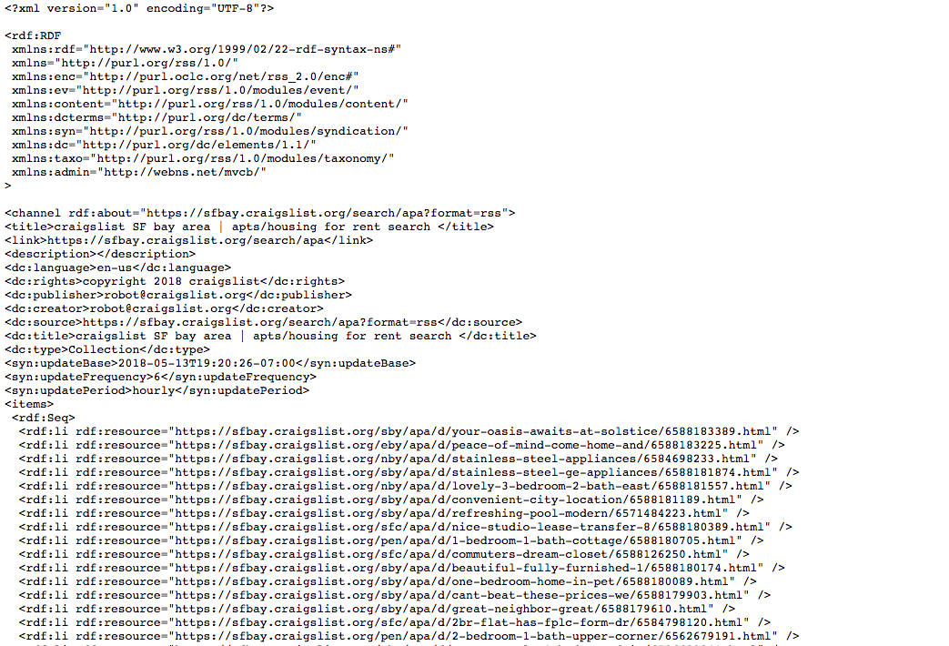 Example of what Craigslist’s RSS feed looks like