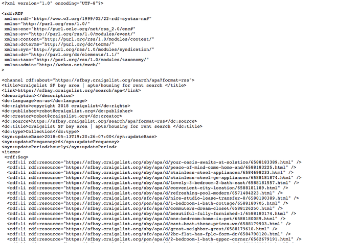 Example of what Craigslist’s RSS feed looks like Example of what Craigslist’s RSS feed looks like